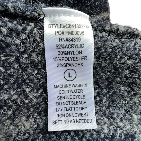 CYRUS | NWOT WINDOWPANE OPEN FRONT LONG SWEATER COAT NAVY BLUE & GRAY | LARGE - Picture 9 of 10
